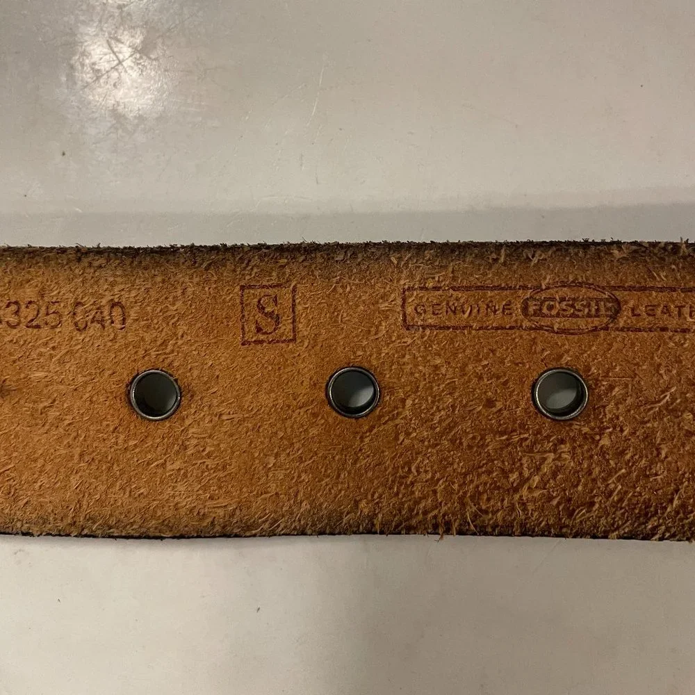 Fossil Silver Studded Genuine Leather Belt 39-inch Long Full Length